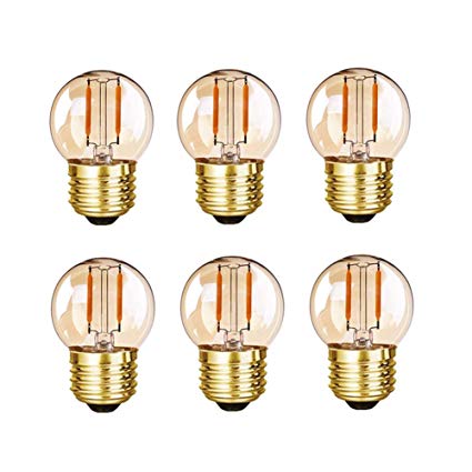 Grensk - G40(G16) Edison LED Filament Mini Globe Light Bulb 1W Equivalent to 10 Watt Incandescent - E26 Screw Base Bulbs Ultra Warm White 2200K(Decorative Lighting) Non Dimmable -6Pack (Amber Glass)