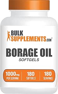 BulkSupplements.com Borage Oil Softgels - Gamma Linolenic Acid Supplement, Borage Oil Supplements, Borage Oil 1000mg - Gluten Free, 1 Softgel per Serving, 180 Count (Pack of 1)