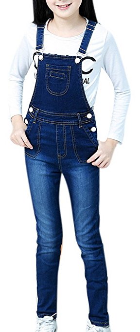 Luodemiss Girls Big Kids Cute Long Distressed Denim Overalls Blue Jeans BF Style Suspender Shortall New 2017