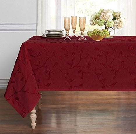 Luxurious Heavy Weight Madison Leaf Embroidered Fabric Tablecloth by GoodGram - Assorted Colors Spice 54 in x 84 in Rectangle 6-8 Chairs