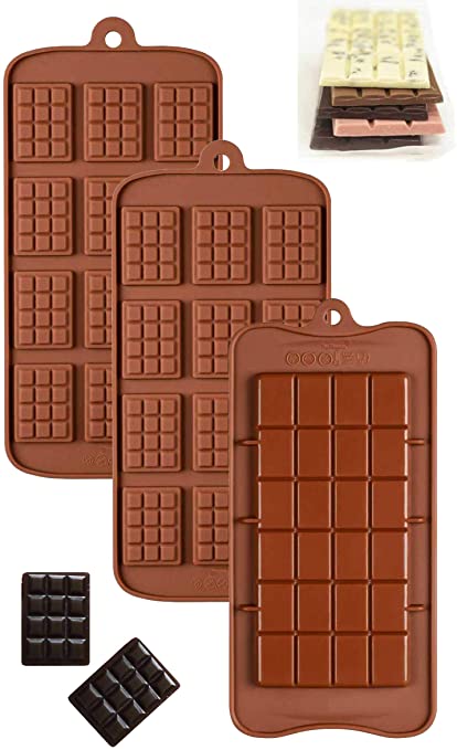 Value Pack Silicone Chocolate Break Apart and Chocolate Chip Molds Non-Stick Candy Protein and Energy Bar Mold Baking Tray Set of 3