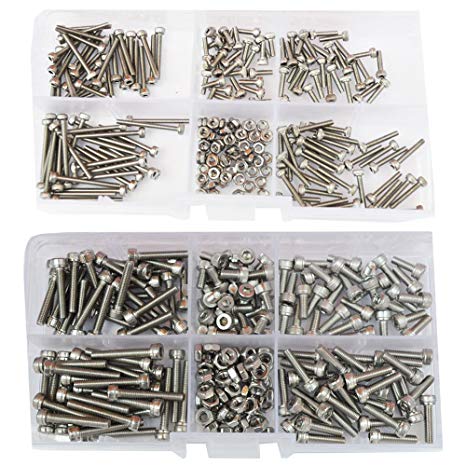 M2 M3 Hex Socket Head Cap Screw Metric Threaded Allen Hexagon Drive Machine Bolt Nut Assortment Kit Set Box 420pcs 304 Stainless Steel