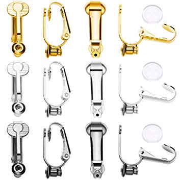 Tatuo 18 Pieces Clip-on Earrings Converter Components with Post for Non-Pierced Ears 3 Colors and 18 Pieces Comfort Earring Pads (Style A)