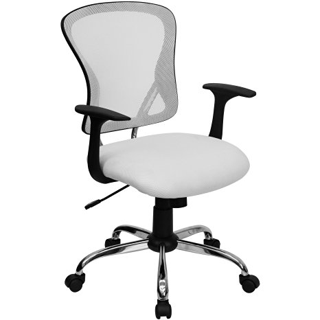 Mid-Back White Mesh Swivel Task Chair with Chrome Base