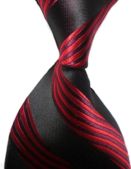 Pisces.goods New Red Black Stripe Classic Woven Man Tie Necktie Holiday Gift