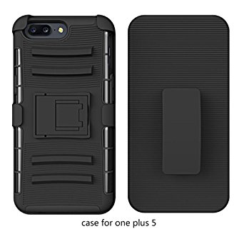 OnePlus 5 Case, SUMOON [Unique Design][Shock-Absorption]Hybrid Dual Layer Premium Full-body Armor Combo Locking Belt Swivel Clip Holster Cover with Kickstand Case Cover for OnePlus 5 (Black)