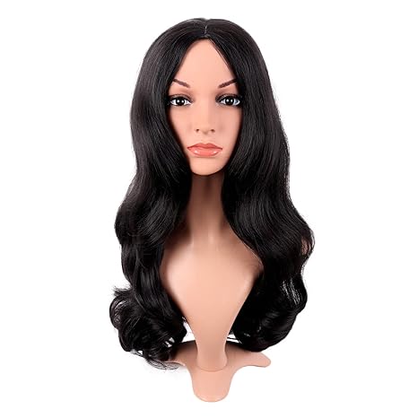 MapofBeauty 22 Inch/55cm Fashion Long Synthetic Fiber Curly Hair Middle Part Cosplay Wig (Black)