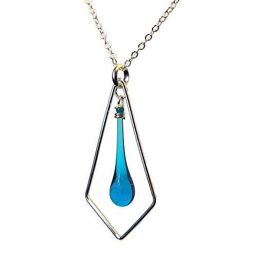 Turquoise Glass Droplet and Sterling Silver Kite-Shaped Necklace
