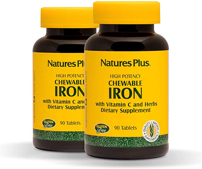 NaturesPlus Chewable Iron (2 Pack) - 27 mg, 90 Chewable Tablets - High Potency Supplement with Vitamin C & Herbs, Promotes Healthy Blood, Natural Energy - Vegetarian, Gluten-Free - 180 Total Servings