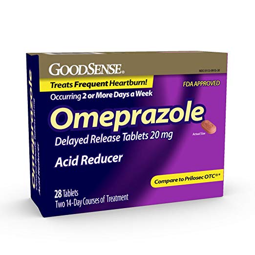 GoodSense Omeprazole Delayed Release Tablets 20 mg, Acid Reducer, Treats Heartburn, 28 Count