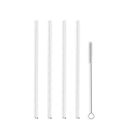 Hummingbird Glass Straws Clear Straight 9" x 7 mm Long Reusable Straw Designed for Yeti and Starbucks Style Tumblers Made Wth Pride in USA - 4 Pack with Cleaning Brush