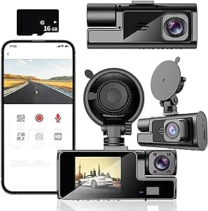 Dash Cam 1080p FHD Front and Inside Dash Camera with Infrared Night Vision 140 Degrees Wide, 24h Parking Monitor Loop Recording App Surport 16g Card (A)