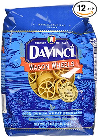 DaVinci Pasta Short Cuts, Wagon Wheels, 16 Ounce Bags (Pack of 12)