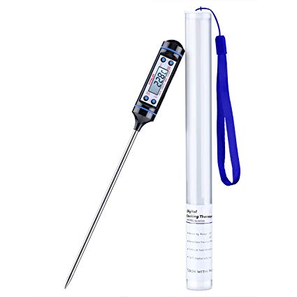 Cooking Thermometer, TOPELEK Super-Fast Stainless Food, Meat, Probe Thermometers with Instant Read, Long Probe, LCD Screen, Best for Kitchen, Food, Meat, Grill, BBQ, Milk, and Bath Water-Black and Blu