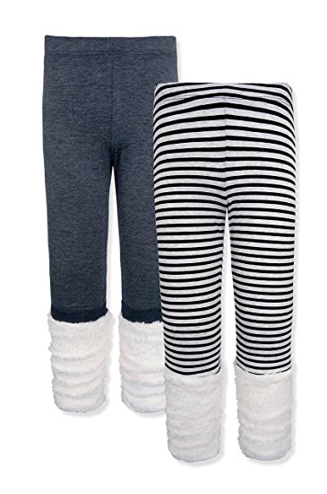 Girls' Soft Cozy Leggings with Faux Fur Leg Warmers (2 PC Sets, Many Options) , 2-6X & 7-10