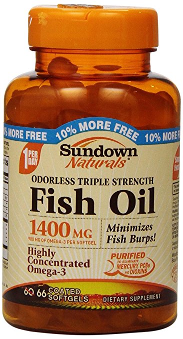 Sundown Naturals Fish Oil 1400 Mg Odorless One-per-day Softgels, 66 Count