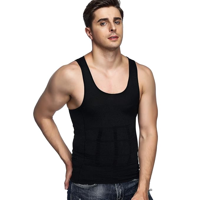 Image Men's Body Shaper Slimming Shirt Tummy Waist Vest Lose Weight Shirt, Men's Elastic Sculpting Vest Thermal Compression Base Layer Slim Compression Muscle Tank Shapewear for Men