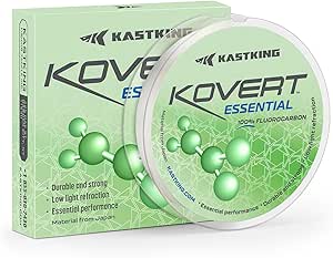 KastKing Kovert Essential 100% Fluorocarbon Fishing line, Leader Material, High Clarity, Sensitive, Low Visibility and Stretch, Highly Abrasion Resistant, Fast Sinking, 25,50,200-yard spools