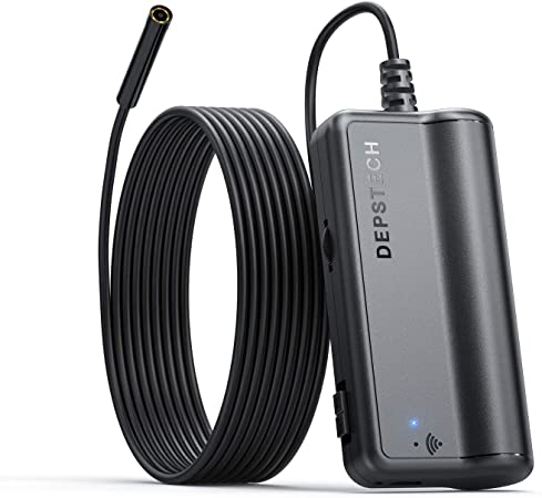 DEPSTECH 1200P Semi-Rigid Wireless Endoscope, 2.0 MP HD WiFi Borescope Inspection Camera,16 inch Focal Distance & 2200mAh Battery Snake Camera for Android & iOS Smartphone Tablet - Black (16.4FT)