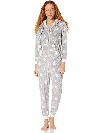 Amazon Brand - Mae Women's Microfleece Hooded Onesie Poms