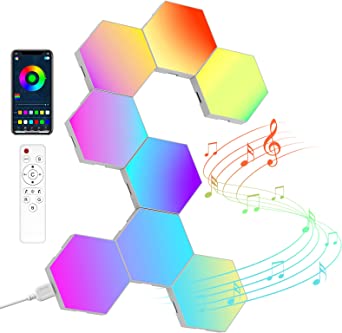 Kangtaixin Hexagon LED Lights — 8 Pack Hex Wall Light RGB Gaming Panels Hexagonal Smart Lighting Panel Sync to Music for Room Bar Gaming Setup Bedroom (White)