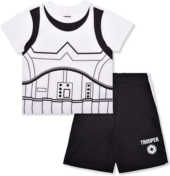 STAR WARS Boys’ Costume T-Shirt and Short Set for Toddler and Little Kids – Beige/Black/White