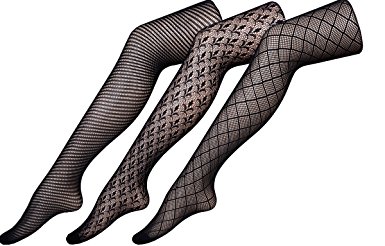Chirrupy Chief Assorted-Pack Patterned Fishnet Pantyhose 3 Designs Per