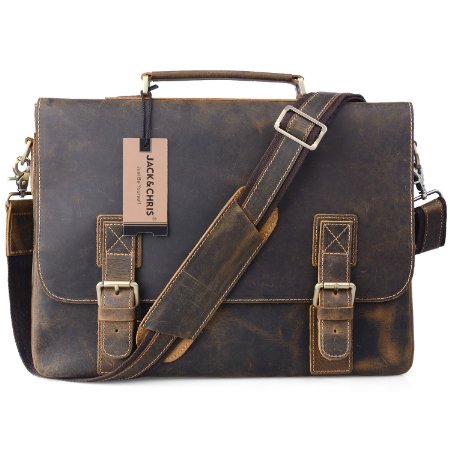 JackampChrisreg Amazing Leather Mens Brown Briefcase Laptop Bag Messenger Shoulder bag N8069