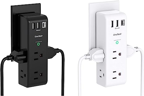 Surge Protector Outlet Extender - with Rotating Plug, 6 AC Multi Plug Outlet with 3 USB Ports (1 USB C), 1800 Joules, 3-Sided Swivel Power Strip with Spaced Outlet Splitter for Home, Office, Travel