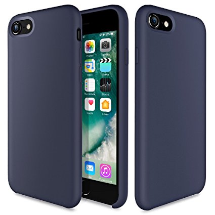 iPhone 8 Case, iPhone 7 Case, TOTU Liquid Silicone Gel Rubber Shockproof Case with Soft Microfiber Cloth Lining Cushion for iPhone 7/iPhone 8- Midnight Blue