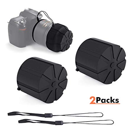 Silicone Universal Lens Caps, Waterproof Dustproof Lens Case Cover Replacement with Anti-Lost Rope for 60mm-110mm DSLR Camera Lens(2 Packs)