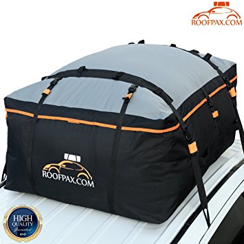 RoofPax Car Roof Bag & Rooftop Cargo Carrier – 19 Cubic Feet Heavy Duty Bag, 100% Waterproof Excellent Military Quality Roof-Top Car Bag - Fits All Cars With/Without Rack - 4 Door Hooks Included