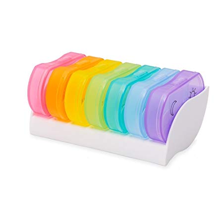 Small Weekly Pill Organizer 2 Times a Day, 7 Days Pill Box, Daily Pill Case, Rainbow-Colors Pill Planner