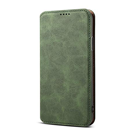 Cover Case Compatible with XR iPhone 6.1 Inch Wallet,Soft Leather Slim Full Protection Kickstand Green Fold Money Card Holder Men Women Shell