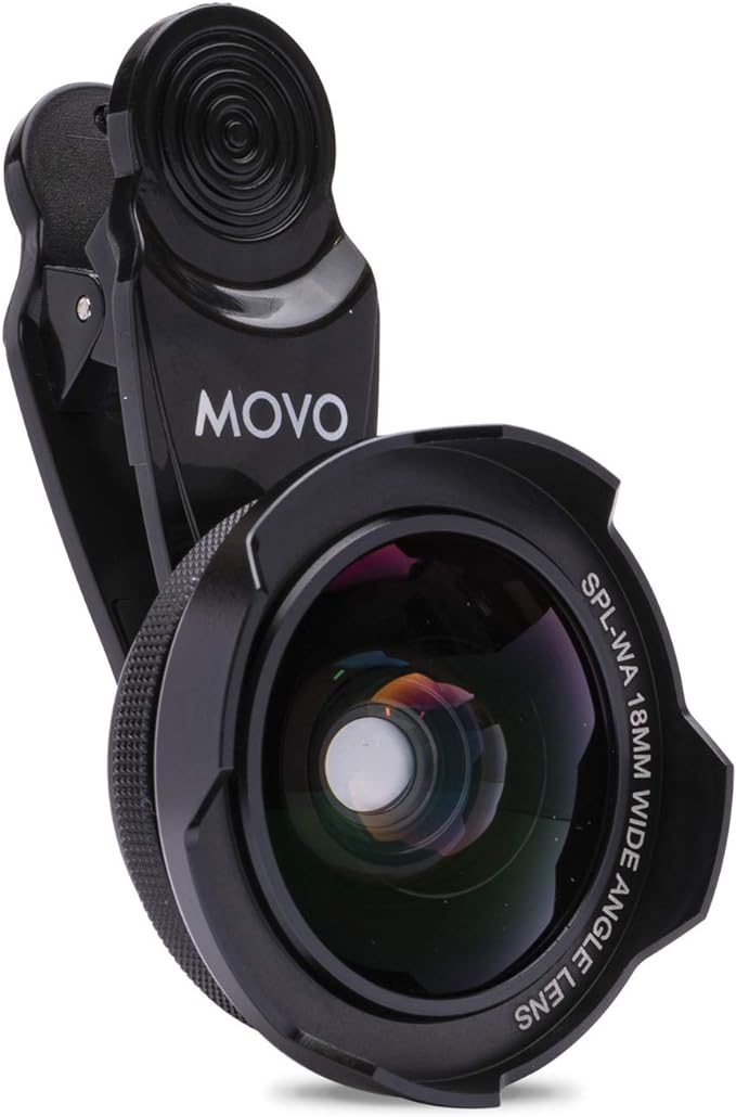 Movo SPL-WA 18mm Wide Angle Lens with Universal Clip Mount - Wide Angle Lens for iPhone, Android Smartphone, and Tablets - Cell Phone Camera Lens Kit with iPhone Wide Angle Lens for Panoramic Photos