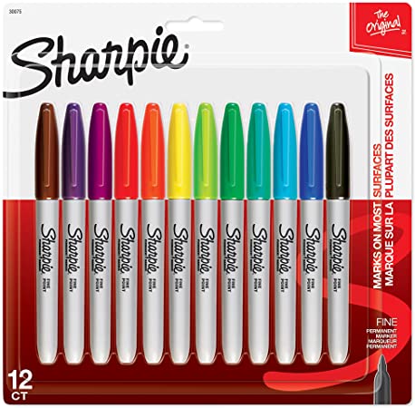 Sanford 30075 Markers Sharpie Fine Point Permanent, 12-Pack, Assorted Colors