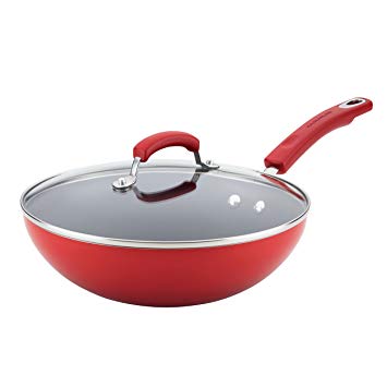 Rachael Ray 17649 Hard Enamel, Wok Stirfry Pan, Red Gradient