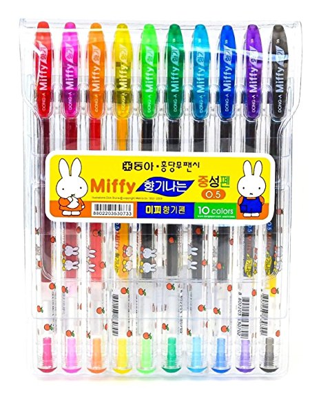Dong-A Miffy Bunny Gel Ink Scented Rollerball Pens, 0.5mm, 10 Color Set