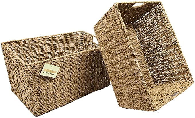 2 X Large Seagrass Shelf Storage Hamper Basket/Floor Basket