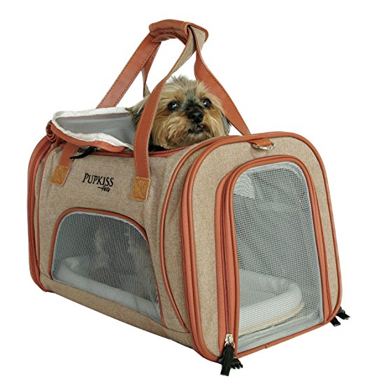 Luxury Airline Approved Pet Carrier. Fits Under Seat. Sturdy Dog Carrier Oxford Tote w/Quality Grade Mesh. 2 Fleece Beds included. Soft Sided Travel Pet Carrier For Small Dogs & Cats.