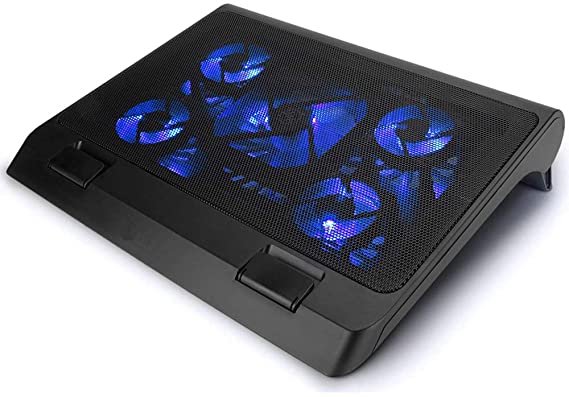 KEROLFFU 5 Fans Laptop Cooling Pad for 14-17 Inch Laptop, Cooler Pad with LED Light, Dual USB 2.0 Ports, Adjustable Mount Stand (Black)