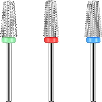 3 Pieces Nail Carbide 5 in 1 Bit, Nail Drill Bits Set-2 Way Rotate Use for both Left to Right Handed, 3/32 Inch Shank Size Drill Machine for Fast Remove Acrylic or Hard Gel (Silver)