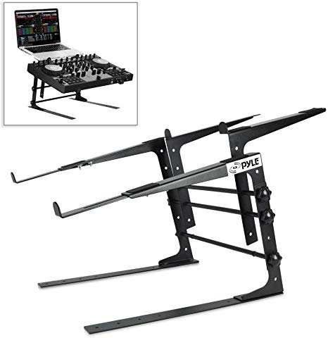 Pyle Portable Dual Laptop Stand - Universal Standing Table with Adjustable Height, Ergonomic Design & Anti-Slip Prongs for DJ Mixer, Sound Equipment, Workstation, Gaming & Home Use - PLPTS38