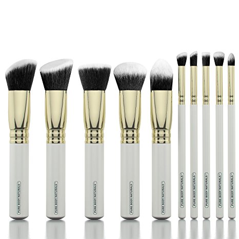 Pure Body Naturals - Synthetic Kabuki Makeup Brush Set Cosmetics Foundation Blending Blush Eyeliner Face Powder Brush Makeup Brush Kit(10pcs, White)