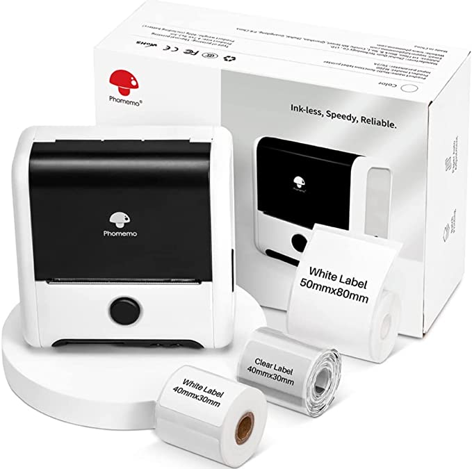 Phomemo M200 Label Maker - 2022 Upgrade Series with 3 Label Paper Bluetooth Thermal Label Printer for Android & iOS System for Labeling, QR Code, Barcode, Mailing, Images for Small Business - White