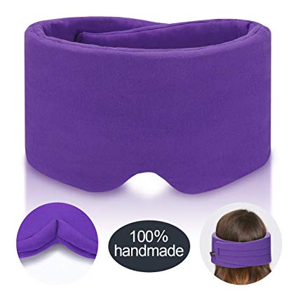 Handmade Cotton Sleep Mask - Nose Wing Design Sleeping Eye Mask Comfortable and Adjustable Blinder Blindfold Airplane with Travel Pouch - Night Companion Eyeshade for Men Women (Purple Cotton)