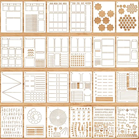 24 Pieces Ultimate Productivity Stencil Set A5 Journal Stencil Plastic Planner Stencil Schedule Template Stencil Daily Weekly Monthly Calendars for DIY Notebook Diary Planners Layouts