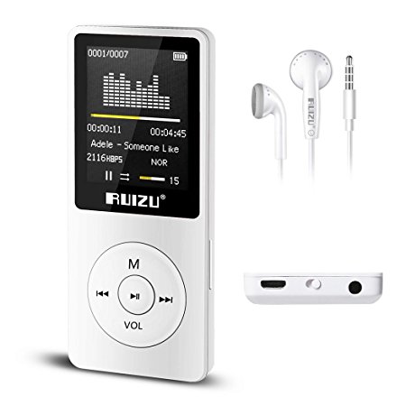 Eleston 8GB Portable MP3 Player (Expandable Up to 128GB) with 1.8inch Screen, Lossless HiFi Sound, Support Clock/ Recorder/ FM Radio/ E-book, 70 hours Playback with HD Earphone (White)
