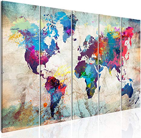 murando Acoustic print World map 225x90 cm wall print 5pcs. Non-woven Canvas Print XXL Fleecee Image Picture Home Decoration Acoustic Quieting Sound Absorption k-A-0179-b-n