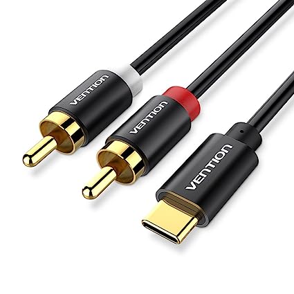 VENTION USB C to 2 RCA Audio Cable 5ft/1.5M, Type-C to RCA Male to Male Y RCA Splitter, 2RCA Jack USB-C Audio Cable for Phone, Tablet, Home Theater, DVD, Amplifier, Speaker, Car Stereo.